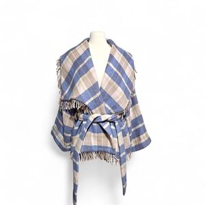 LoveShackFancy Harrison Belted Plaid Shawl Collar Wrap Jacket $695 M/L